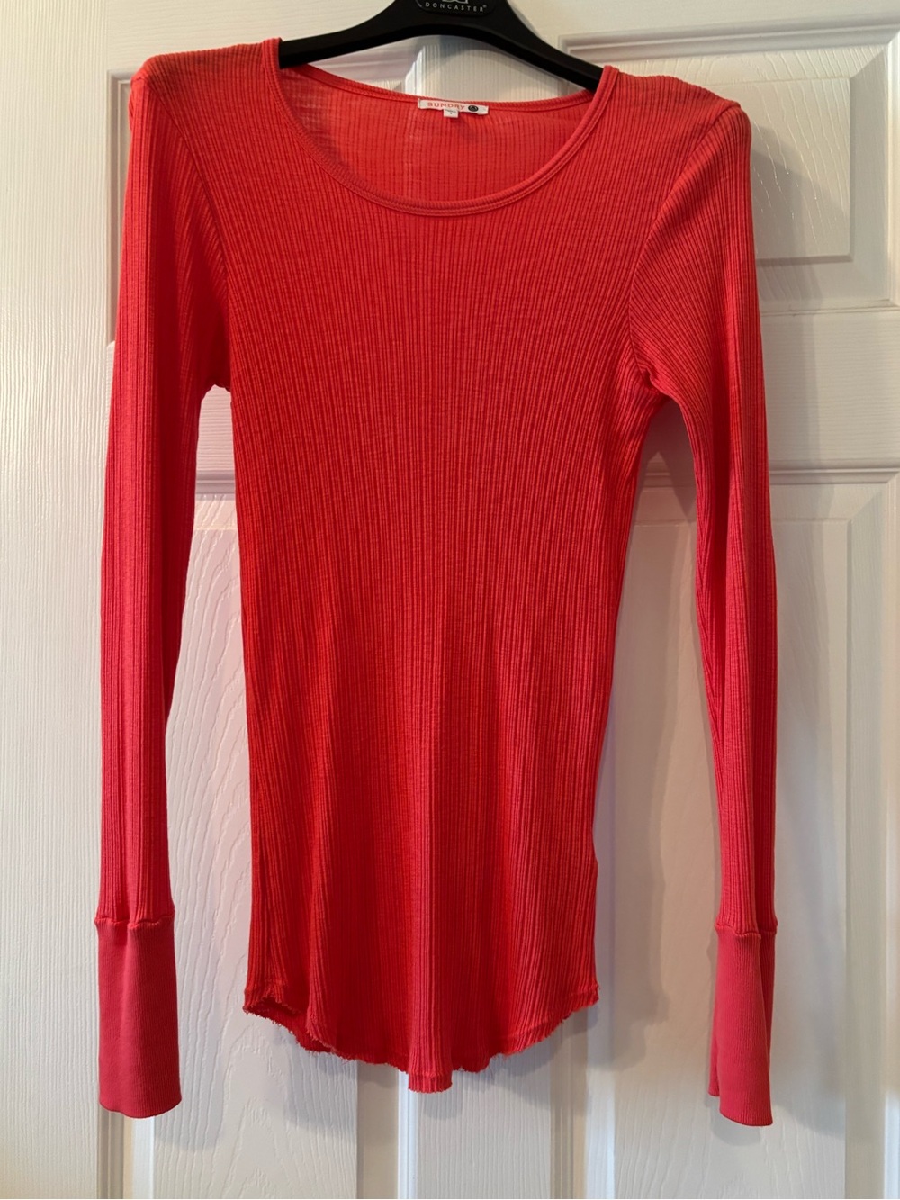 Sundry by Anthropologie Ribbed Long-Sleeve Scoop Neck Top - Red Size S